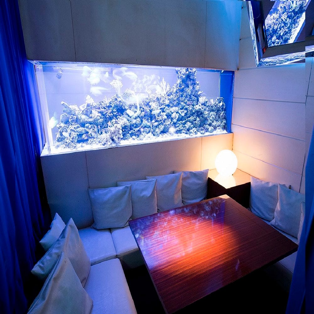 アクアブルーを基調としたデン アクアルーム新宿の“海底個室”の様子