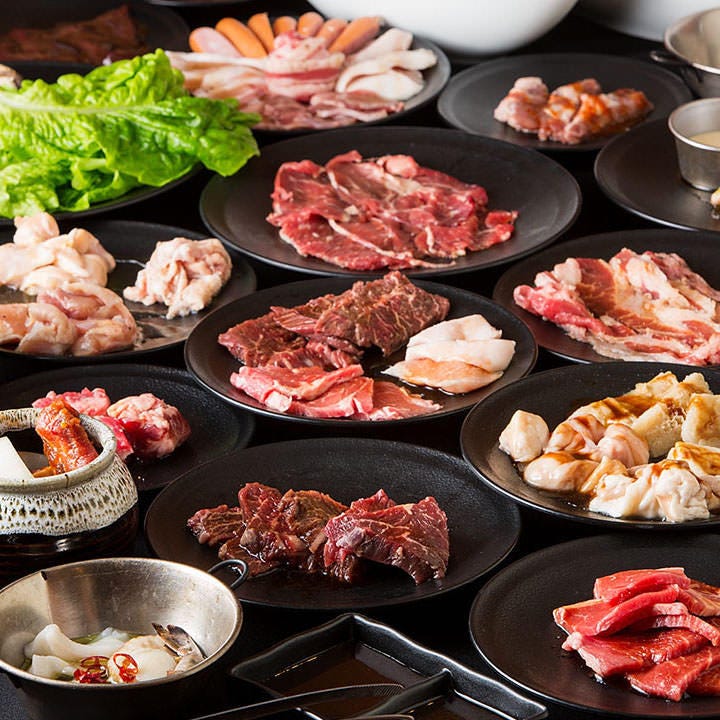 牛カルビやホルモン、豚タン塩に鶏肉などの食べ放題コース