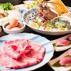 【90分飲み放題付】伊勢海老・鮑・雲丹と特選和牛しゃぶしゃぶ 又は すきやき