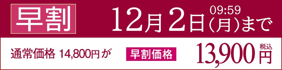 現在の早割価格は 2024年12月2日9時59分まで