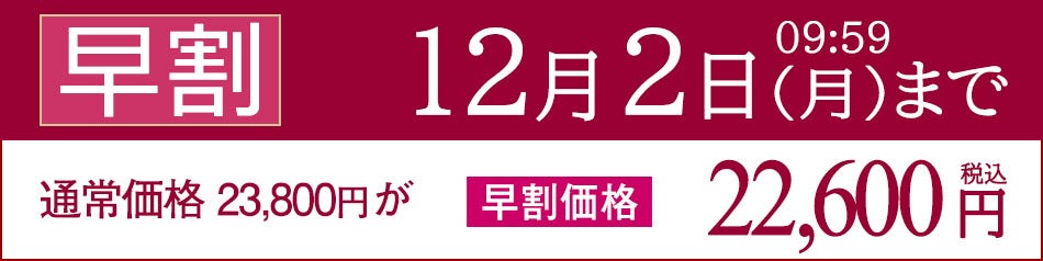 現在の早割価格は 2024年12月2日9時59分まで