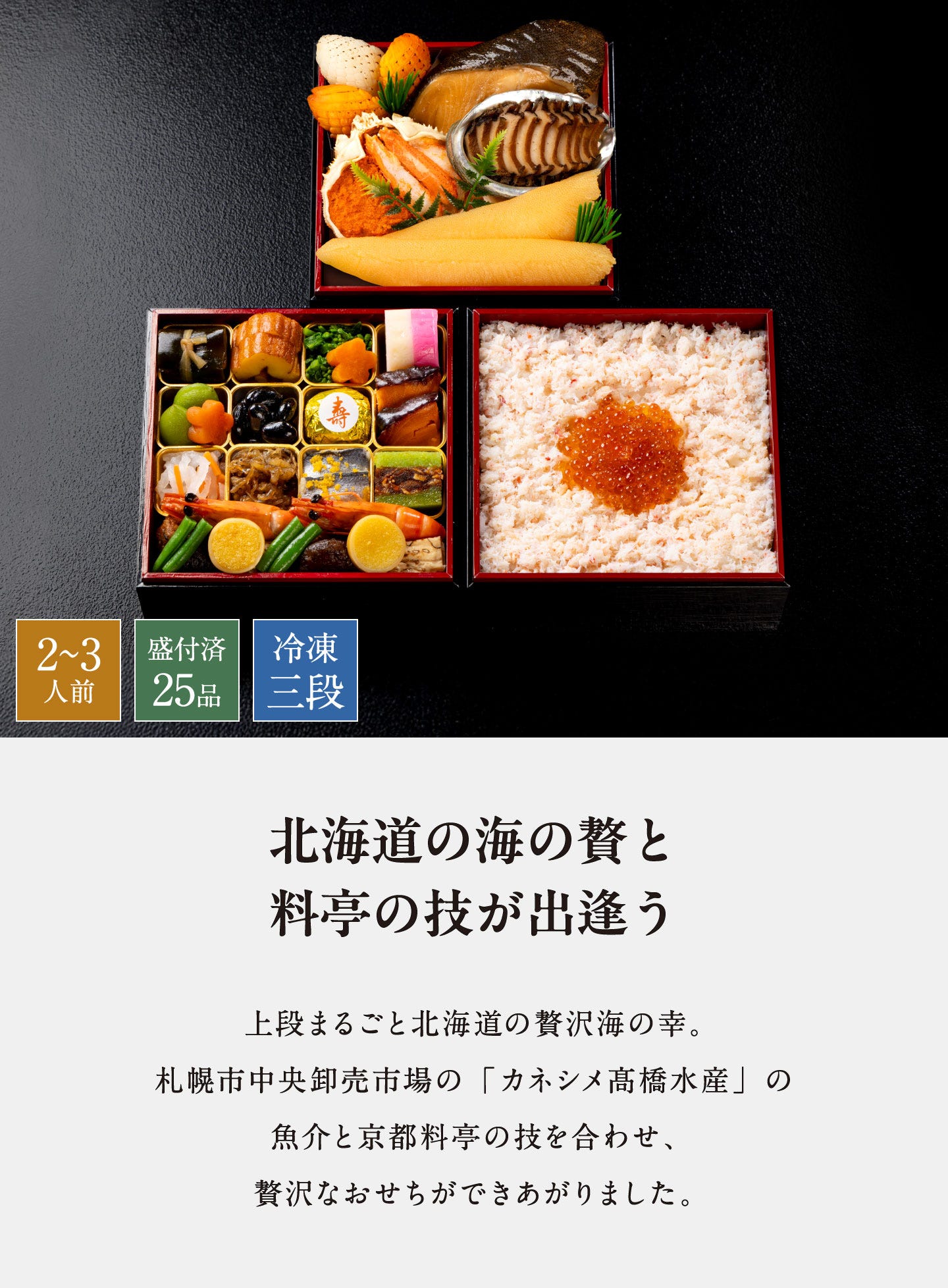 冷凍コラボおせち二段＋ちらし寿司(2～3人前) 北海道の海の贅と料亭の技が出逢う