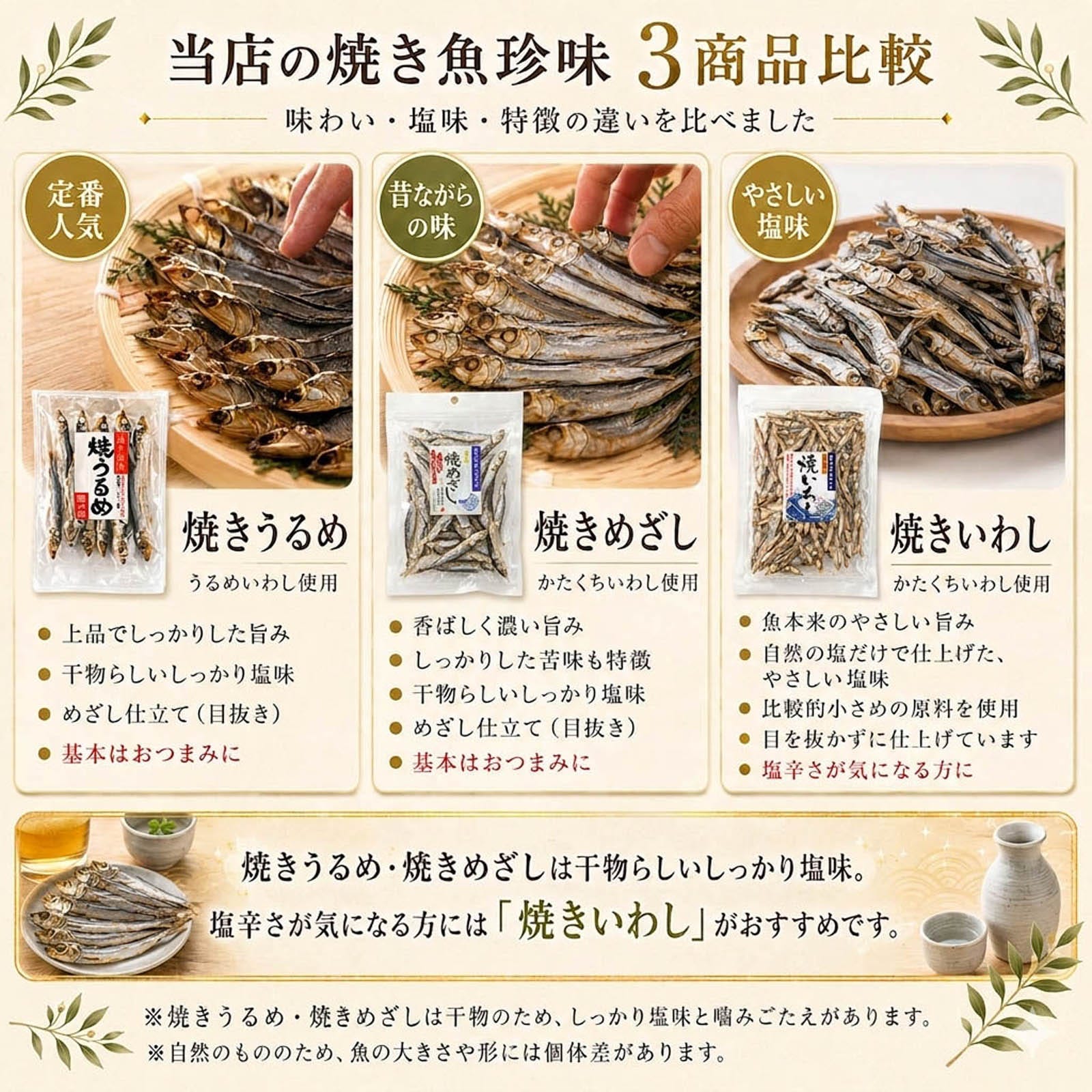 焼きめざし 焼きいわし 比較