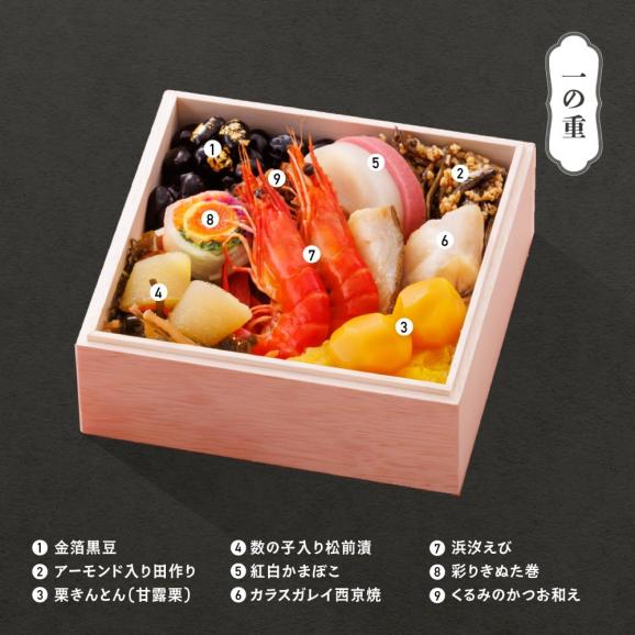 【早期キャンペーン！送料無料】「赤坂あじさい」監修 和洋おせち三段重『雅』【約2人前】《全37品》02