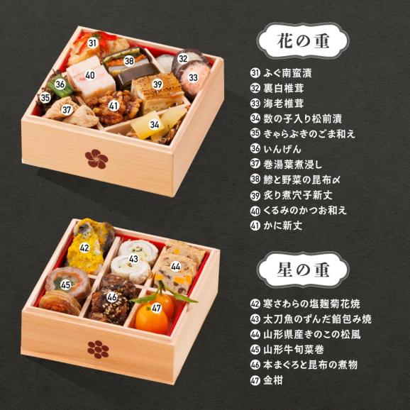 【早期キャンペーン！送料無料】「赤坂あじさい」監修 おせち 変則五の重『おせち招福』【約3～4人前】《全47品》04