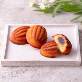 パウンドケーキの素材をベースに白餡を練り込み、中央に小豆餡を入れた種の形の和菓子風味の焼き菓子です。