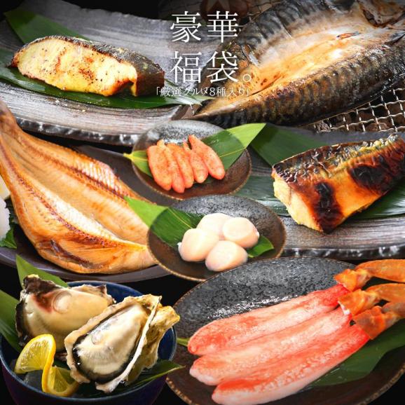 福袋 8種入り カニ 牡蠣 ホタテ 鯖 銀鱈 西京漬け 辛子明太子 ホッケ 鯖開き02