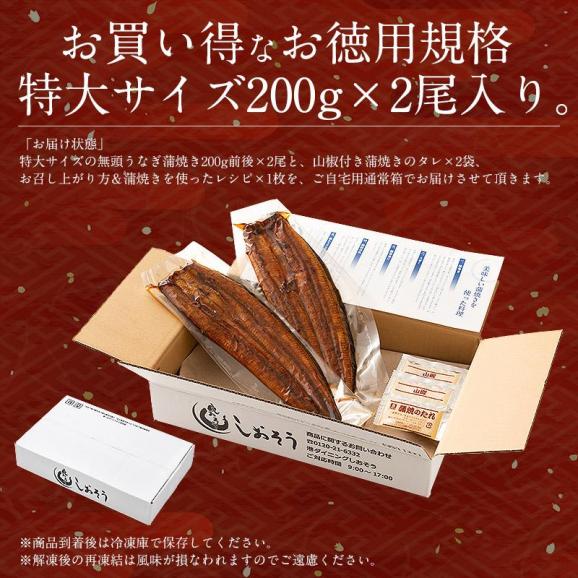 うなぎ 蒲焼き 国産 無頭 特大サイズ 約200g×2尾06