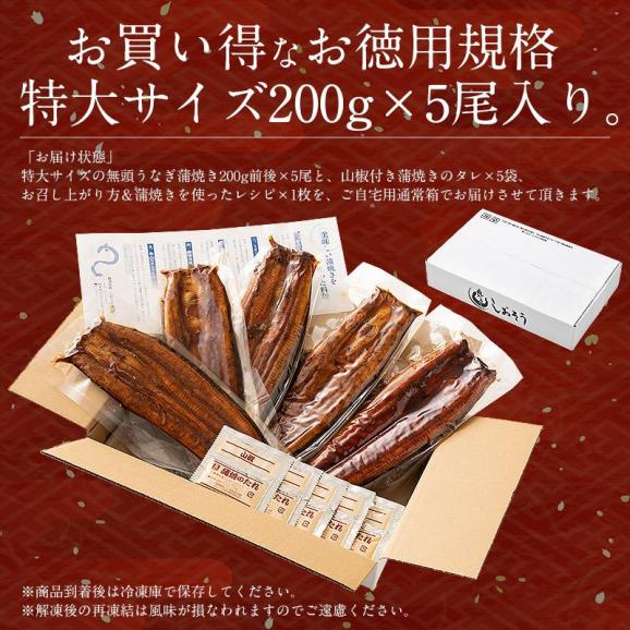 うなぎ 蒲焼き 国産 無頭 特大サイズ 約200g×5尾06
