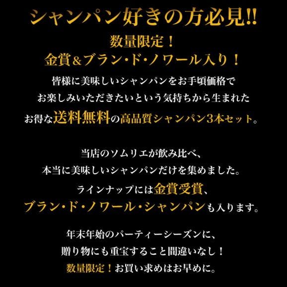 金賞 ブラン・ド・ノワール入り シャンパン3本 飲み比べ セット［常温］【送料無料】[W]02