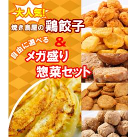 【送料無料】大人気！焼き鳥屋の鶏餃子(500ｇ 一個約28ｇ)と選べるメガ盛り惣菜2パックセット！