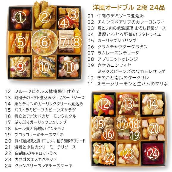 おせち 2025 おせち料理 洋風 2段 「 パーティー 1 」 7.5寸 紙トレイ 盛り前 オードブル & アヒージョ セット冷凍 送料無料 ビストロおせち 予約 通販 正月03