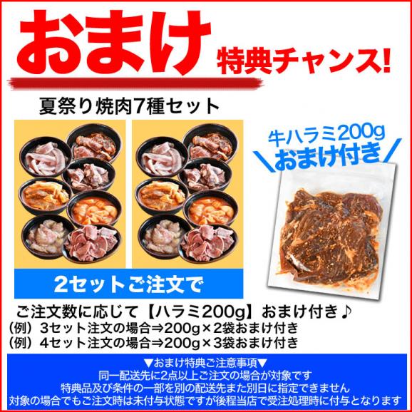 焼肉セット 夏祭り 7種入 合計1.6kg 牛カルビ 牛ハラミ 豚トロ 豚サガリ マルチョウ牛ホルモン 鶏セセリ 豚タン 焼肉 2点以上から注文数に応じオマケ付き02