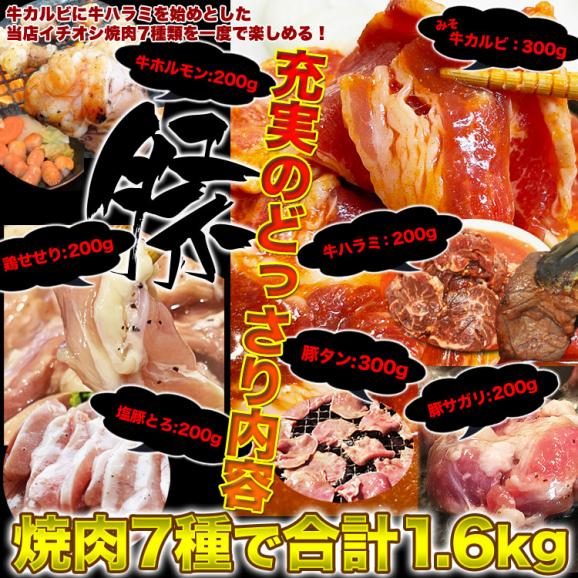 焼肉セット 夏祭り 7種入 合計1.6kg 牛カルビ 牛ハラミ 豚トロ 豚サガリ マルチョウ牛ホルモン 鶏セセリ 豚タン 焼肉 2点以上から注文数に応じオマケ付き06