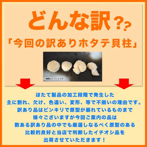 ホタテ 貝柱 1kg 訳あり 北海道産 (割れ欠けBより少ない) 帆立 ほたて 刺身 玉冷 生食 海鮮丼 寿司 新鮮急速バラ凍結で取出し楽です02