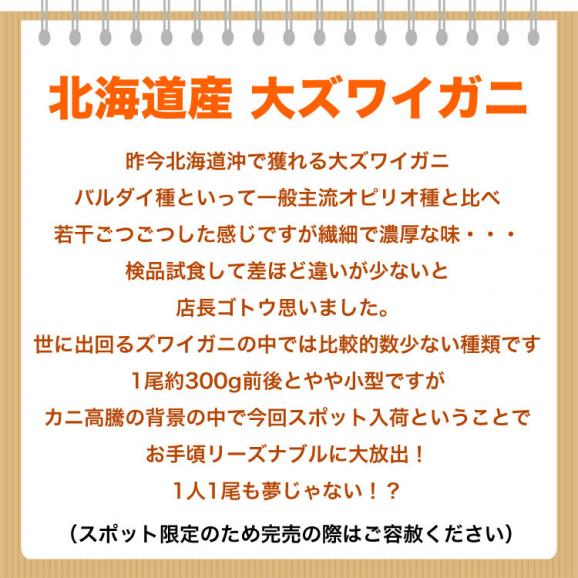 【スポット200コ／お一人様2コまで】北海道産 大 ズワイガニ 姿 9尾入り合計3kg前後 (1尾あたり約300g) オオズワイガニ カニ 蟹 かに パーティー03