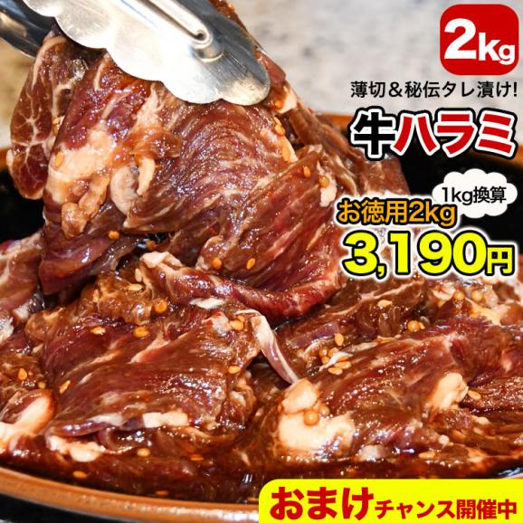 2kg 牛 ハラミ サガリ 味付け 薄切り約3mm 小分け 焼肉 焼き肉 2点以上から注文数に応じオマケ付き 多少小さなお肉が入ります01