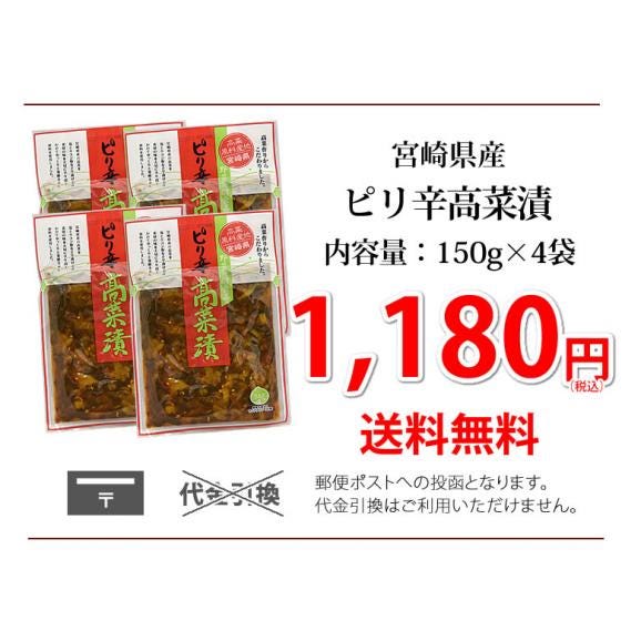 辛子高菜漬 高菜 漬物 150g×4袋 ポイント消化 お試し お取り寄せ 宮崎県産 ピリ辛たかな つけもの03
