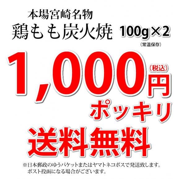 送料無料 鶏もも炭火焼き 本場 宮崎名物 100g×2 ポイント消化 お取り寄せ ポッキリ 国産 おつまみ 焼き鳥 地鶏 鶏04