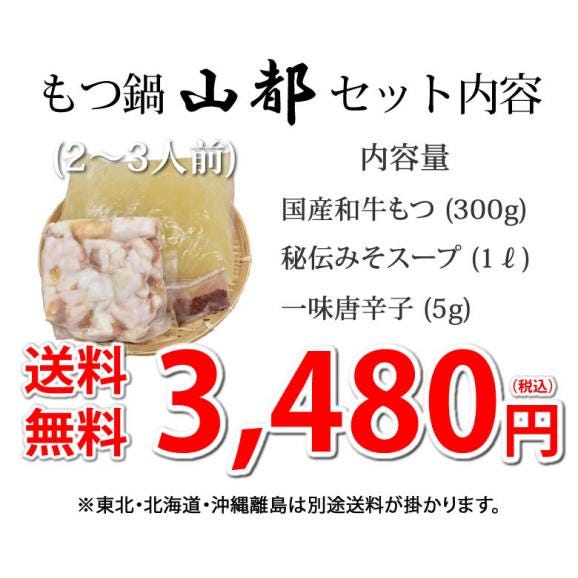 もつ鍋 山都 送料無料 国産和牛もつ 秘伝味噌スープ 2～3人前 もつなべ 牛もつ 小腸 味噌03