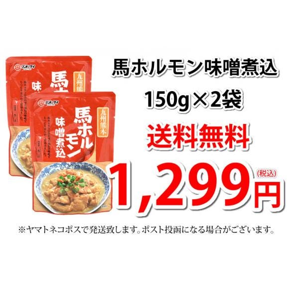 馬ホルモン 味噌煮込み 国産 馬肉 熊本 送料無料 150g×2袋 お取り寄せ おつまみ 馬もつ 大腸 小腸03