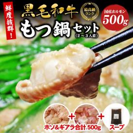 もつ鍋 国産 黒毛和牛 もつ鍋セット (2～3人前) 白ホルモン(ホソ＆ギアラ)合計500g+オリジナルスープ付き セット 送料無料 産地直送 鮮度バツグン