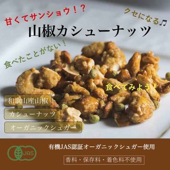山椒カシューナッツ 100g 山本勝之助商店 山椒使用 和歌山紀州山椒 海南市 石臼 手作り 希少 カシューナッツ キャラメリゼ スパイシーナッツ 02
