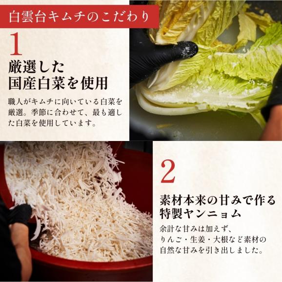 キムチ ギフト 鶴橋 白菜キムチ 1kg 【保存料・着色料不使用】 お取り寄せ 国産 韓国食品 お漬物 大阪 焼肉白雲台 発酵食品03