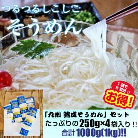 送料無料！夏の冷し麺!! 九州特産 本場熟成そうめんセット！麺250ｇ（約2～3人前）×4袋