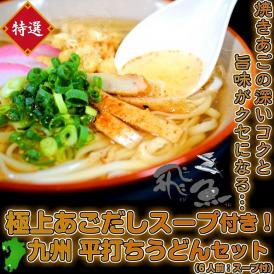 九州本格派　熟成うどん　平打ち麺　特製あごだし　＆　濃厚かつおだし　選べるスープ付（ラーメン共通）　6人前　セット　きしめん風　通販お試しグルメ
