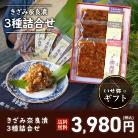 【ギフトにオススメ！】きざみ奈良漬3種詰合せ　100g×3種