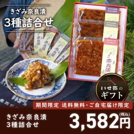 【期間限定10％OFF＆送料無料！】きざみ奈良漬3種詰合せ　100g×3種