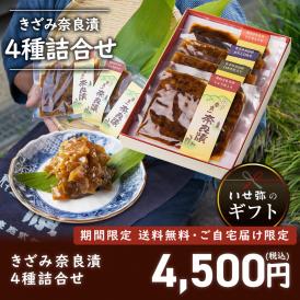 【期間限定10％OFF＆送料無料！】きざみ奈良漬４種詰合せ　100g×4種