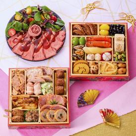 おせち 早割 2026 予約 冷凍 お節「板前魂の瑠璃」 和洋風 二段重 2人前 28品目 ローストビーフ 和風 洋風 肉おせち 御節 送料無料 2025 おせち料理