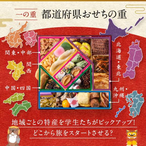 おせち 早割 2027 予約 冷凍 お節 日本ぐるっとおせち 八.五寸 和洋風 二段重 3人前 46品 コラボおせち 2026 おせち料理05