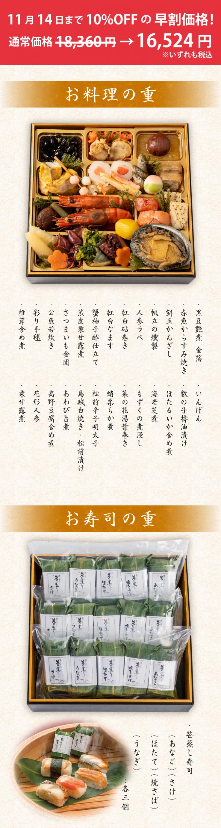 【冷凍 2段重】奈良老舗 笹蒸し寿司のおせち 早割 2027 和おせち 中谷本舗【盛り付け済】_説明画像01