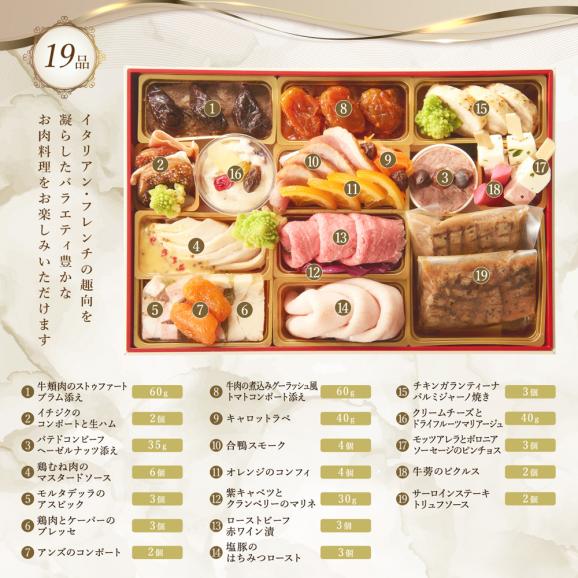 おせち 2025 おせち料理 銀座ポルトファーロ プレミアム 洋風 肉おせち 「珠玉」全19品 2-3人前 ※クリスマスお届け可05