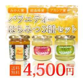 バラエティーはちみつ3本セット（国産蜂蜜・結晶蜂蜜）【送料込み】