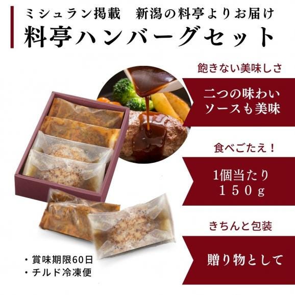 雪国越後 【料亭 ハンバーグ セット 】 4個 和風だしハンバーグデミグラスソース ハンバーグステーキ 送料無料  お取り寄せ 和風ハンバーグ 新潟 ミシュラン掲載 グルメ にいがた和牛 長岡ポーク 04