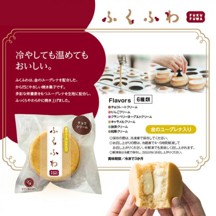 和スイーツ ギフト ふくふわ 6個入 ｜金のユーグレナ入り 焼き菓子 詰め合わせ ご自宅用簡易包装 健康 おやつ お取り寄せ 冷凍スイーツ 個包装 手土産 お見舞い 敬老の日 内祝い お祝い プレゼ_説明画像02