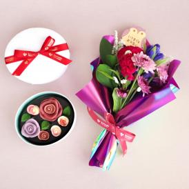 ♡花とスイーツのセット♡【敬老の日ピック付】ロズレ・ダリア＆ブーケ
