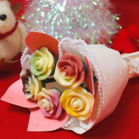 【クリスマスに薔薇のブーケチョコレート】クリスマス・ベルローズ＜5本セット＞