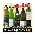 【送料無料!!限定30セット限り!!】全部当店独自輸入!!国産アスパラガスのピクルス付き★豪華スパーク＆白ワイン５本セット!!【クール便別途 税別300円】