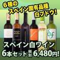 【送料無料】注目のスペイン固有白ブドウ品種が大集合!!スペインおうちバル白ワイン6本セット6,480円（税別）!!