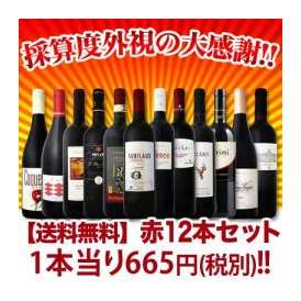【送料無料】1本あたり665円(税別)!採算度外視の大感謝!厳選赤ワイン12本セット