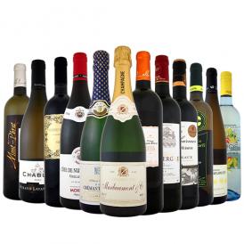 【送料無料】ブルゴーニュ赤＆シャブリに、極旨シャンパン＆モンペラ入り！37％OFF！1本当たり1,250円(税別)の特大スペシャル！12本15,000円(税別)！