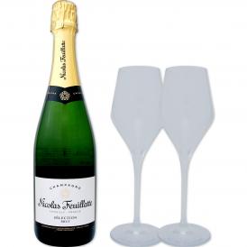 ニコラ・フィアット・シャンパーニュ・ブリュット・ホワイトラベル・グラス2脚セット set シャンパン スパークリング sparkling 750ml Nicolas Feuillatte ギフ 