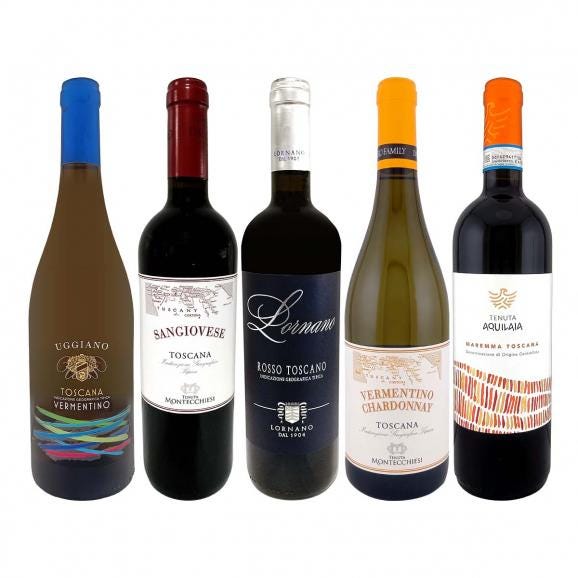  やっぱりトスカーナが好き 赤・白 アソート5本セット set イタリア Italy ワイン wine トスカーナ産 サンジョヴェーゼ ヴェルメンティーノ シャルドネ chardon01