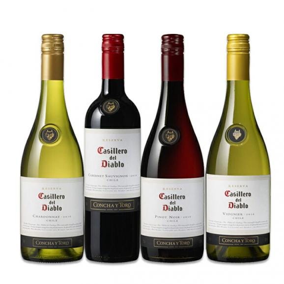 カッシェロ・デル・ディアブロ ワイン wine 王国5つ星 獲得4本セット set カベルネ・ソーヴィニヨン ピノ・ノワール シャルドネ chardonnay ヴィオニエ 01