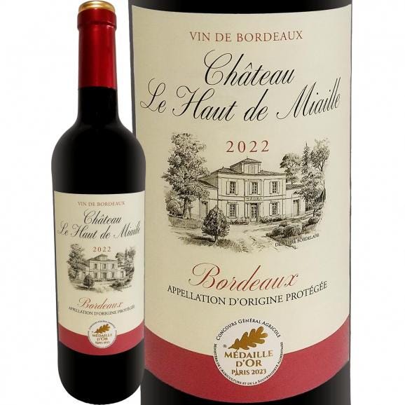 シャトー・ル・オー・ド・ミアイユ 2022 フランス France 金賞ボルドー bordeaux 750ml AOPボルドー bordeaux 赤ワイン wine 14% メルロー65% カベルネ・01
